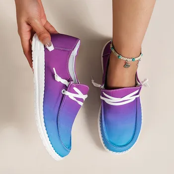 Пролет и лято 2023, нов стил, дамски обувки от фини материи, ежедневни парусиновая обувки на големия размер, с променящ се цвят, дамски обувки