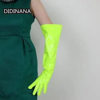 Свободни дълги ръкавици с големи ръкави, готически флуоресцентно-зелени модели от изкуствена кожа за мъже и жени, увеличаване на растежа на подиума