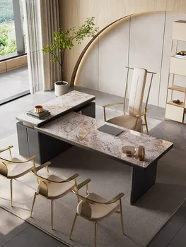 Висококачествен ъгъл маса от шисти, чай масичка, италиански, лампа, луксозен бюро с двойна употреба, с модерен минималистичен кабинет, спалня