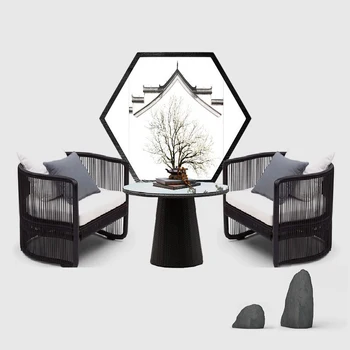 Креативен нов уличен диван в китайски стил за отдих в градината, маса и стол от ратан
