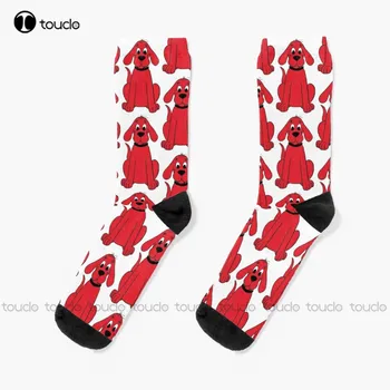 Чорапи Clifford The Big Red Dog Бели Футболни Чорапи Младежки Персонализирани Потребителски Унисекс Чорапи За Възрастни И Юноши с дигитален Печат 360 °