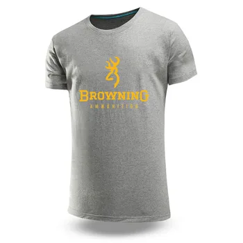 Лято 2023, модни дишаща тениска с логото на BROWNING, върхове с индивидуалността, мъжки памучен градинска облекло в стил хип-хоп с кръгло деколте и къс ръкав