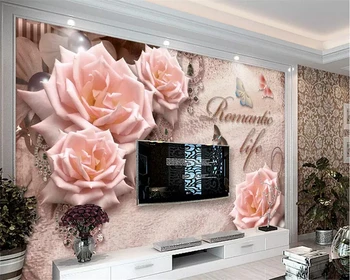 Европейските тапети стенопис ретро розови цветя ТЕЛЕВИЗИЯ фон рисувани стенни дневна спалня декорация на дома, 3D тапети