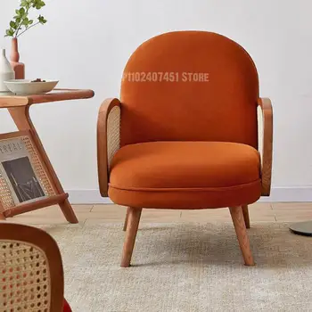 Nordic ins Диван от ратан от масивно дърво, Средновековен единична стол, червен Луксозен Дизайнерски стол за почивка в хола, Мързелив стол
