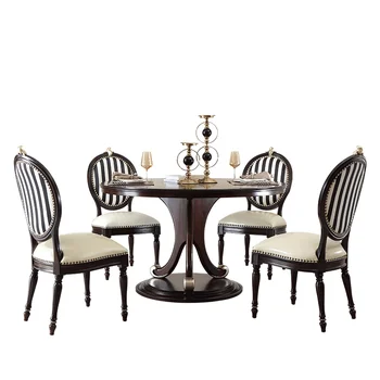 Френски светъл луксозна маса за хранене от масивно дърво, нео-класически стол за хранене, начална ръка в европейски стил