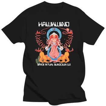 Тениска Новост, Стръмни Върхове, Мъжка Тениска с Къс ръкав Hawkwind Space Ritual, Тениска (Черна) S 5Xl 034334