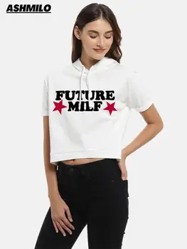Y2K Future Milf Stars High Street Harajuku Ретро-Модерни Дамски Дрехи, Ежедневни Блузи с Принтом и Качулка С Къс Ръкав, Дамски тениски