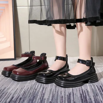 2021 Дамски Лаконичная Обувки Mary Janes По Британския стил С Квадратни пръсти На платформа И Дебел Ток, Универсални Лоферы за Ежедневна Почивка За момичета