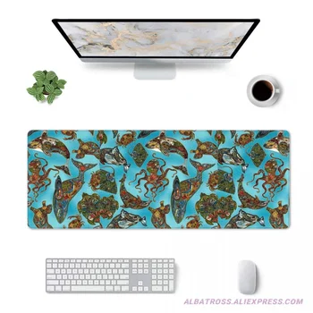 Геймърска подложка за мишка Animal Spirits с метален модел Sea Life, Earth, гумена подложка за мишка с прошитыми ръбове 31,5 