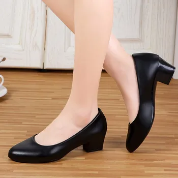 Нови модни дамски обувки-лодка на среден ток 2023, нова дамски обувки, класически черни обувки с дебел ток, за работа, дамски обувки размер 35-40