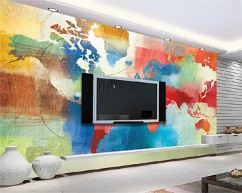 Тапети по поръчка, малка прясна модерна минималистичная цветна карта на света, ръчно рисувани, хол, спалня, диван, ТЕЛЕВИЗОР, фон, рисувани стенни