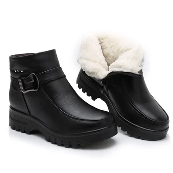 Женски нови модни зимни ботильоны от естествена кожа, дамски плюшени изолирана зимни обувки за мама, нескользящие непромокаеми обувки