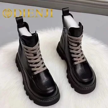 Мода 2022 г., новите есенни ежедневни дамски армейските обувки от изкуствена кожа в дебела подметка, къса обувки, дамски обувки в дебела подметка, новост