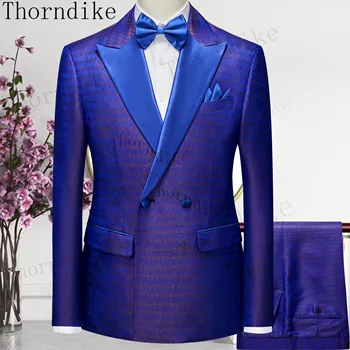 2022 Ново записване (яке + жилетка + Панталони), Комплект мъжки костюми Thorndike, Изработена по поръчка Костюм Homme Син Цвят, Официално Случайни Сватбен Костюм на Младоженеца