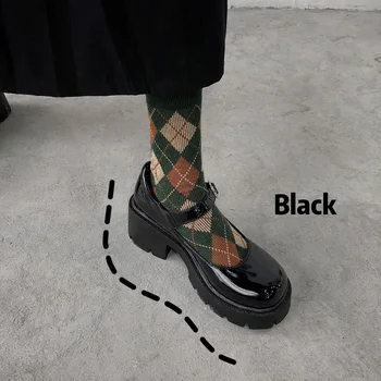 Обувки Лолита Японски Момиче Платформа Черни Високи Токчета Мода През Цялата Чорап Мери Джейн Дамска Лачена Изкуствена Кожа Студент Cosplay Обувки