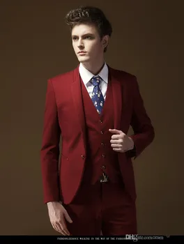 Висококачествен Красив Червен Мъжки Костюм на един пуговице, 4 предмета в пакет, Terno Masculino (Палта + Панталони + Жилетка + вратовръзка), Сватба на Мъжки костюми за Младоженец