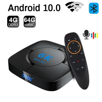 Гласова помощ H616 Transpeed Smart TV Box 6K 3D, съвместим с Bluetooth, Android 10.0, 2,4 G и 5G, двойна Wifi, 4 GB оперативна памет, 64G мултимедиен плейър
