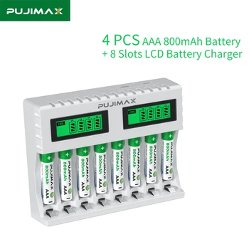 PUJIMAX 8-Слотное Зарядно за AAA/AA Ni-MH Ni-Cd + 4 бр ААА 800mAh 1,2 V Акумулаторни Батерии за игрови конзоли Екологично Чисти