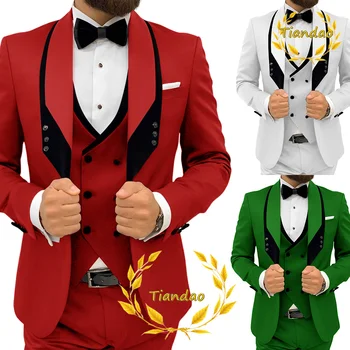 Мъжки костюми, булчински яке, панталон, жилетка, носи вратовръзка, комплект от 4 теми, тържествено рокля за парти, модерен смокинг за мъжки костюм homme