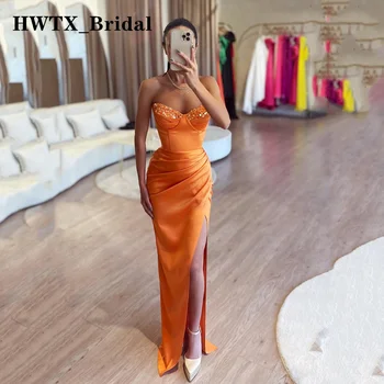 Оранжеви секси абитуриентски рокли на Русалка За жени 2023, Дълга вечерна рокля с цепка отстрани, расшитое пайети и мъниста, официална рокля Саудитска Арабия