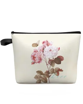 Реколта косметичка с цвете и пеперуда Голям Капацитет, преносим чанта за съхранение на грим, женски водоустойчив молив случай