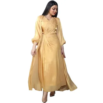 Случайни елегантен женски комплект, однотонное палто с дълъг ръкав, на Макси рокля, комплект от 2 теми, лятно етническа рокля 2023, Извънгабаритни свободен Дубай хавлия