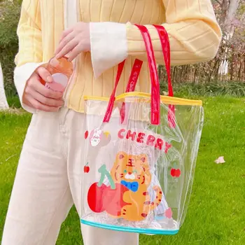 Чанта през рамо, прозрачен, с красива дръжка, PVC, креативна, с изображение на тигър, мечка, заек, чанта през рамо, лятна плажна чанта Дамска Чанта