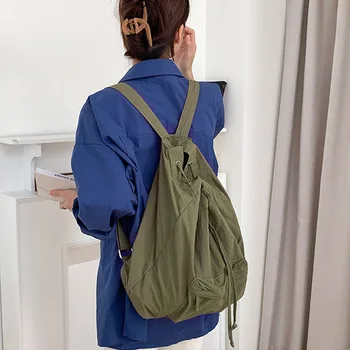 Жена раница с завязками в стил харадзюку, лека найлонова чанта през рамо, модерен женски училище раница за момичета, модерен раница за жени