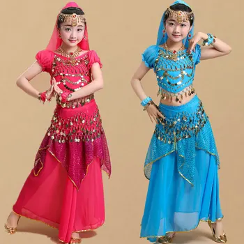 Детски костюм за танци, детска рокля за индийски танци, детски болливудские танцови костюми за момичета, танцови 6 цвята
