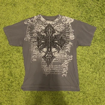мъжки t-shirt y2k, реколта тениска с изображение на задното крило, мъжка тениска в готически стил, с кръгло деколте и къс ръкав, мъжки дрехи, блузи, новата модерна риза