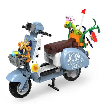 Сладък Творчески Мини 3D Комплект Строителни Блокове на Vespa City САМ Синя Кола Мото Тухли Играчки, Украса и Подарък за Момичета Възрастни Без Кутия