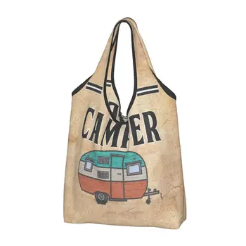 Дамски Ежедневни чанта за Пазаруване Happy Camper, голяма чанта голям-тоут, преносима чанта За Съхранение, Сгъваеми чанти