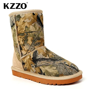 KZZO/Нови зимни ботуши от овча кожа до средата на прасците за жени, австралийски класически зимни обувки в насипно състояние овечьем меху с вълнена подплата, Топли обувки, нескользящая