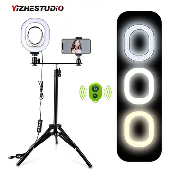 Yizhestudio 2 в 1 Led Околовръстен Комплект Осветление за Фотолампа Видео на Живо в Youtube Селфи лампа с Bluetooth Статив За Задържане на телефон