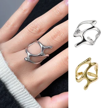 Неправилно кухи геометрични пръстени, Реколта масивни клони Лава, Отворен пръстен за жени, мъже, трендови вечерни украса в стил пънк-минимализъм