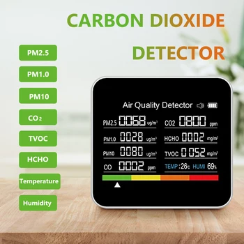 9 in1 CO2 Метър мониторинг на Качеството на въздуха приложение БТ Детектор за Въглероден диоксид TVOC HCHO ФПЧ2.5 PM1.0 PM10 Сензор за температура и влажност на въздуха CO2