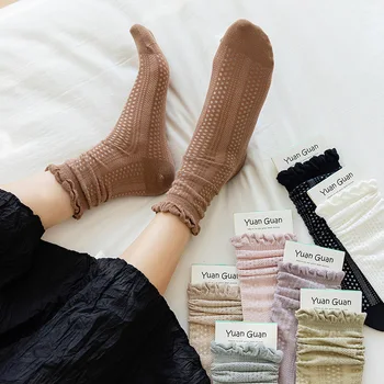 Дамски чорапи от памук, тънка, сезон пролет-лято 2023, нови дишащи меш обикновена дантелени чорапи за момичета, секси модни чорапи с къдри