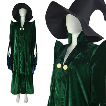 Рокля Минерва Макгонагалл за cosplay, тъмно зелено наметало, рокля-тренч, дъждобран-шапка